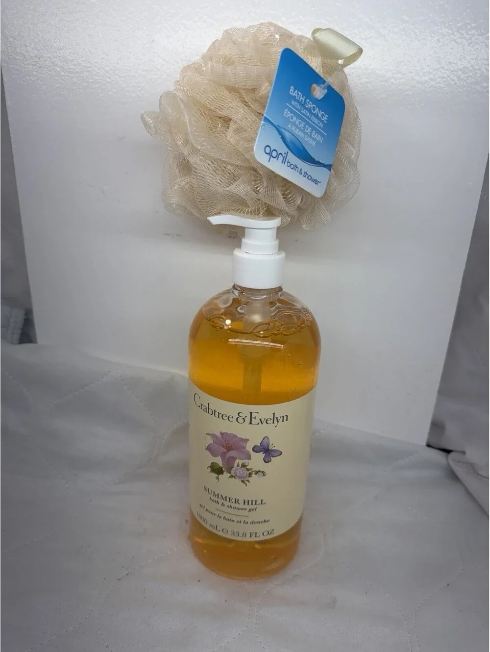 Crabtree & Evelyn Summer Hill Shower Gel 1000ml Pump Bottle + Bonus Shower Pads